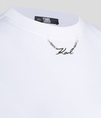 Футболка KARL LAGERFELD 236W1710 с металлическим логотипом белая