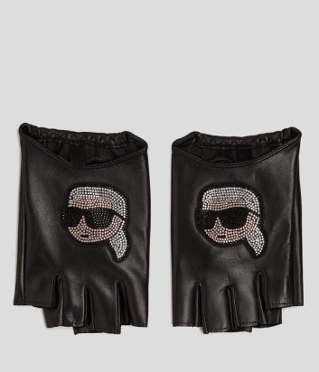 Кожаные митенки KARL LAGERFELD 236W3603 со стразами