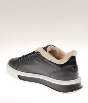 Кожаные кеды на меху ROBERTO CAVALLI 20724MG черные с логотипом