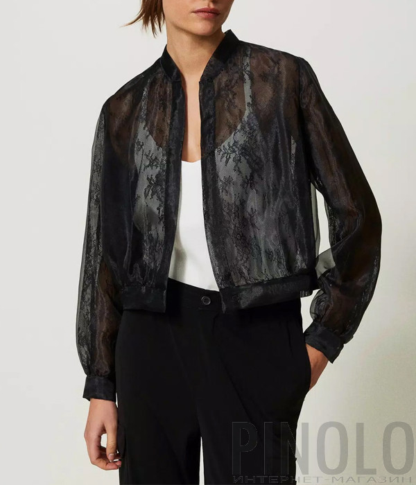 Бомбер TWINSET 241TP2020 из органзы и кружева черный