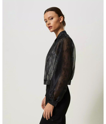 Бомбер TWINSET 241TP2020 из органзы и кружева черный