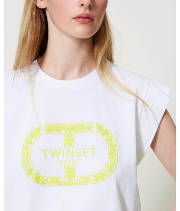Белая футболка TWINSET 241TP2213 с желтым вышитым логотипом