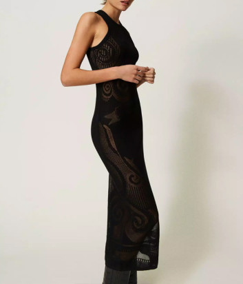 Длинное жаккардовое платье TWINSET 241AP3152 со звездой черное