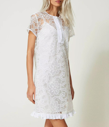 Короткое платье из органзы TWINSET 241AP2292 с вышивкой белое