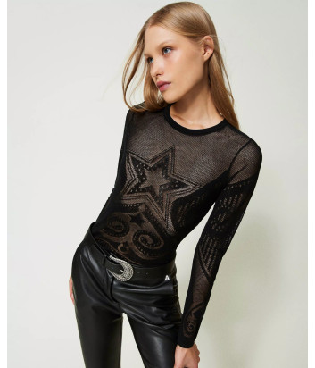 Жаккардовый топ со звездой TWINSET 241AP3150 черный