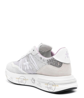 Женские кроссовки PREMIATA Cassie 6719 с пайетками серо-белые