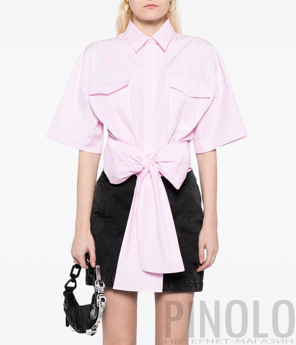 Рубашка на завязку MSGM 3641MDE07X розовая полоска