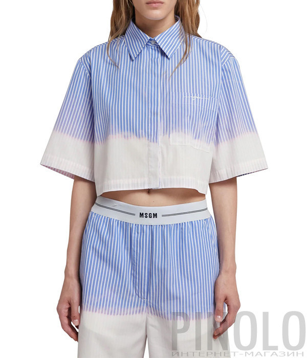 Короткая рубашка MSGM 3641MDE16LX голубая полоска