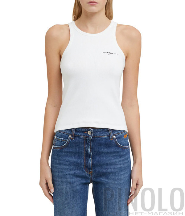 Майка в рубчик MSGM 3641MDT86 с логотипом белая