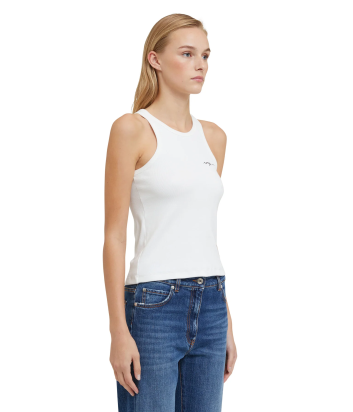 Майка в рубчик MSGM 3641MDT86 с логотипом белая