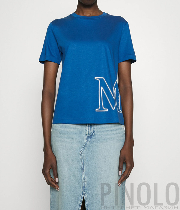 Базовая футболка Max Mara Leisure Monviso с логотипом ярко-синяя Базовая футболка Max Mara Leisure Monviso с логотипом ярко-синяя