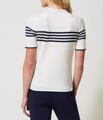 Белый топ TWINSET 241TP3190 с синим логотипом