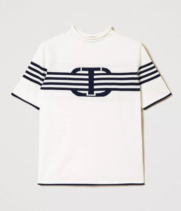 Белый топ TWINSET 241TP3190 с синим логотипом