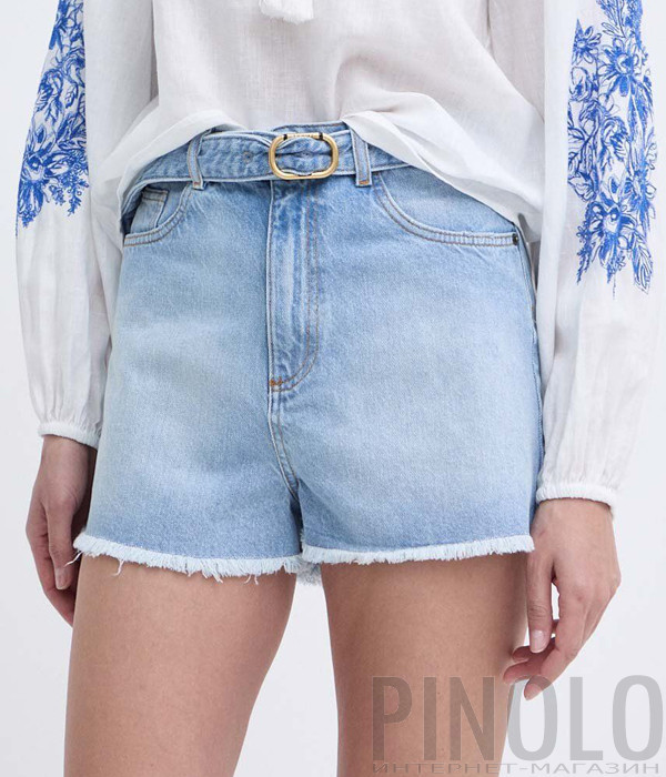Джинсовые шорты TWINSET 241TT2392 с поясом голубые