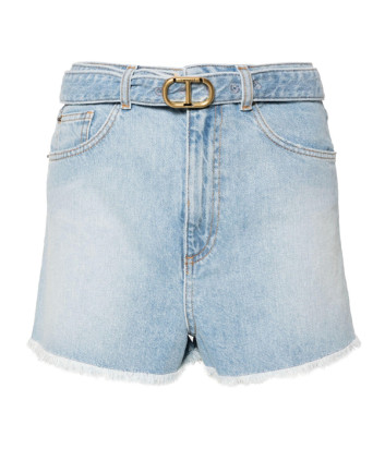 Джинсовые шорты TWINSET 241TT2392 с поясом голубые