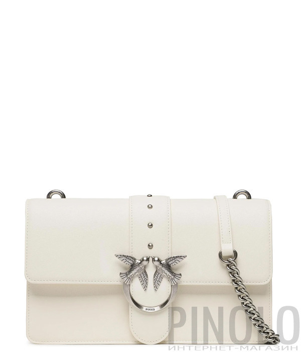 Сумка в гладкой коже PINKO Love One Classic 100053 с серебристой фурнитурой белая