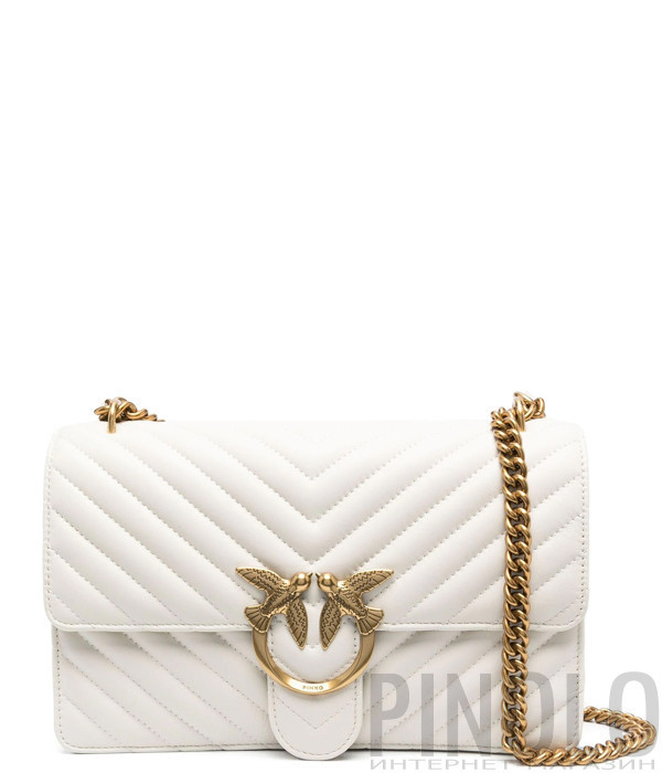 Сумка в стьобаній шкірі PINKO Love One Classic 100941 із золотистою фурнітурою біла