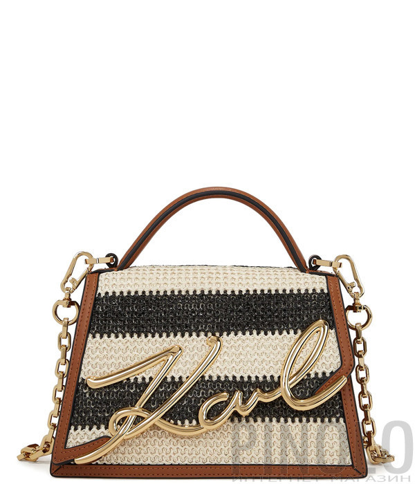 Маленькая сумка KARL LAGERFELD Signature 241W3013 из рафии принт полоска