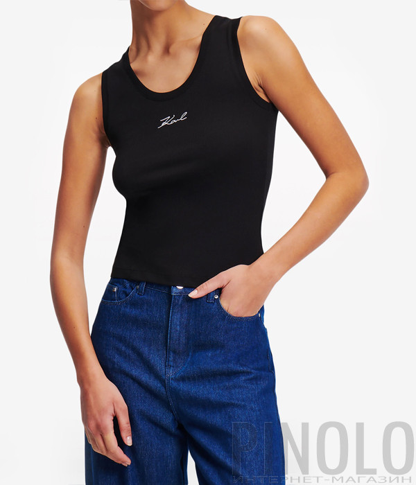 Топ в рубчик KARL LAGERFELD 241W1712 с вышитым логотипом черный