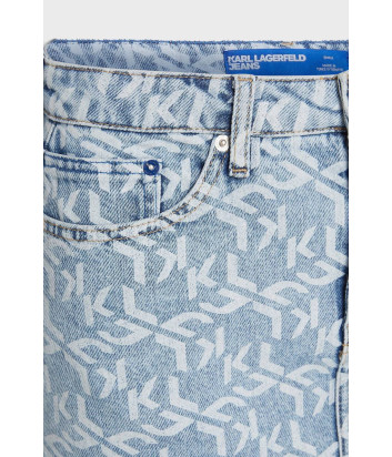 Джинсовая юбка-миди KARL LAGERFELD 241J1201 с принтом голубая