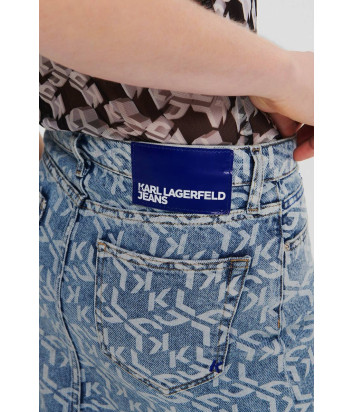 Джинсовая юбка-миди KARL LAGERFELD 241J1201 с принтом голубая