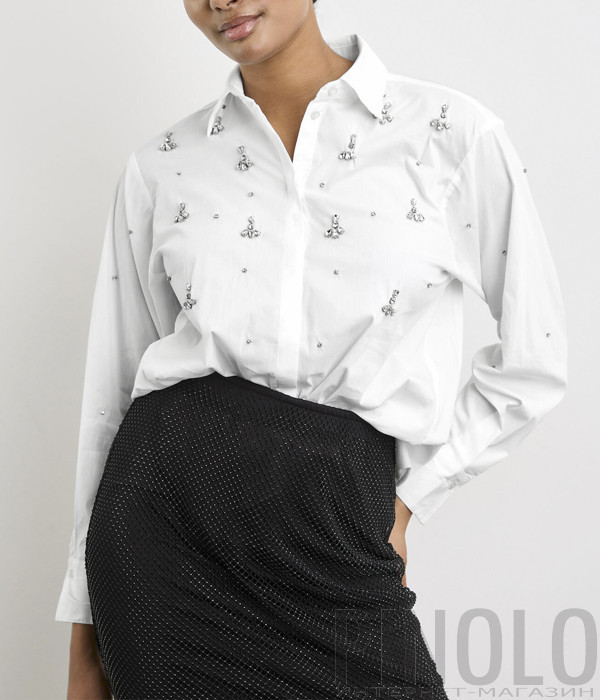 Блузка из хлопка GERRY WEBER 560342-11116 с отделкой стразами
