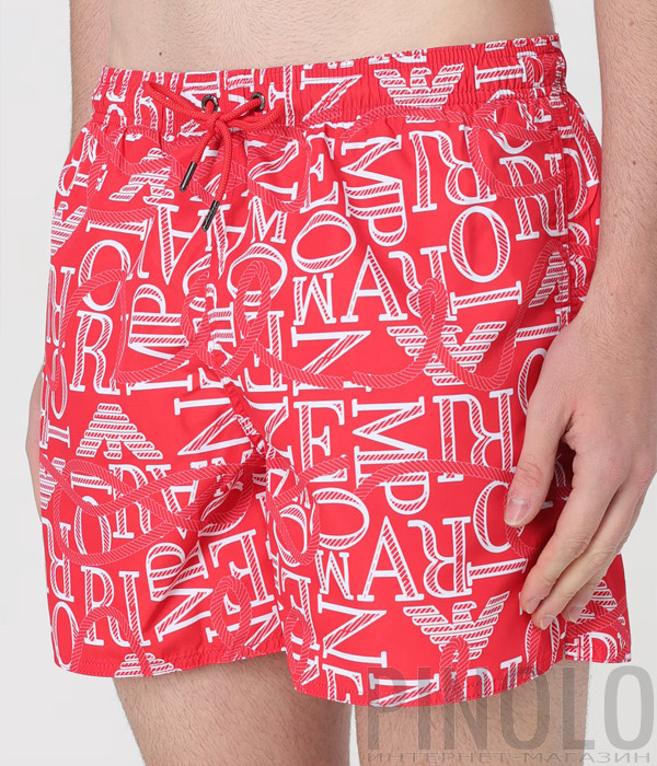Мужские плавки-шорты EMPORIO ARMANI 211740 4R435 с принтом красные