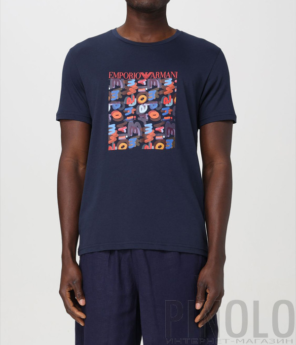 Футболка EMPORIO ARMANI 211818 4R469 с цветным принтом синяя