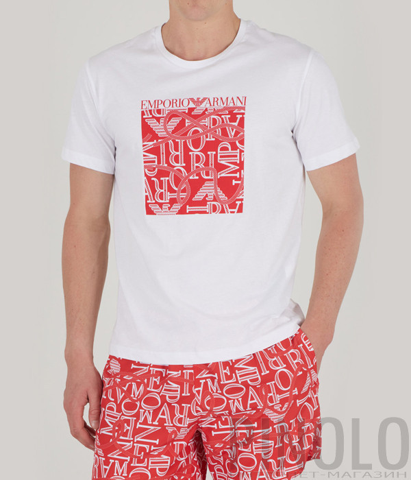 Футболка EMPORIO ARMANI 211818 4R468 с красным принтом белая