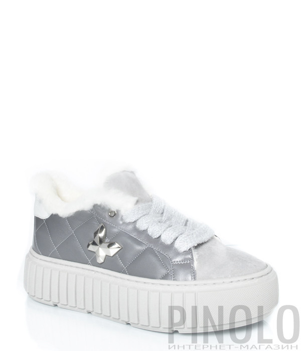 Кеды на меху HELENA SORETTI Trapezio 2512 в стеганной коже серые