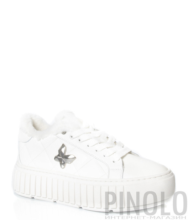 Кеды на меху HELENA SORETTI Trapezio 2510 в стеганной коже белые