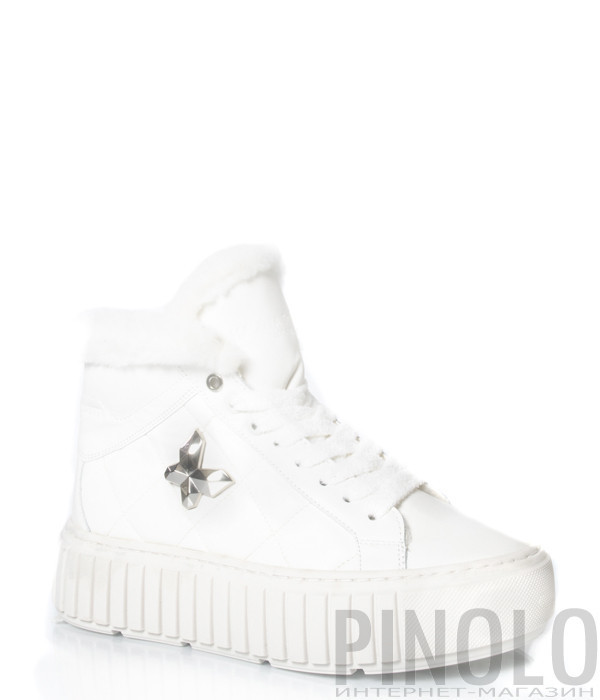 Высокие кеды на меху HELENA SORETTI Trapezio 2530 в стеганной коже белые