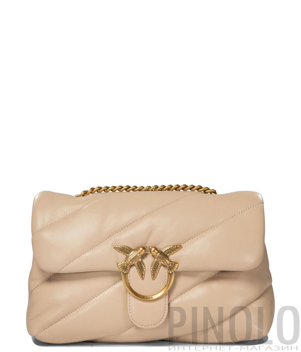 Сумка в стеганной коже PINKO Love Classic Puff 100038 с золотистой фурнитурой бежевая
