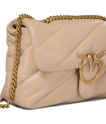 Сумка в стеганной коже PINKO Love Classic Puff 100038 с золотистой фурнитурой бежевая