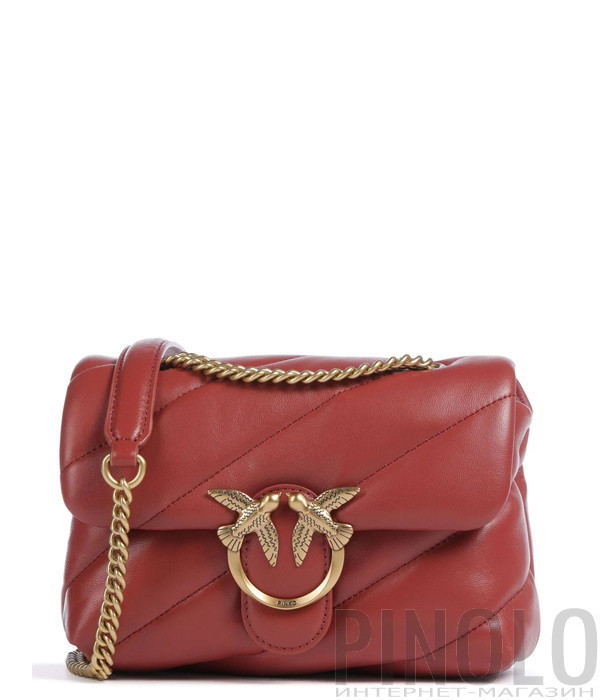 Сумка в стеганной коже PINKO Love Mini Puff 100039 с золотистой фурнитурой терракотовая
