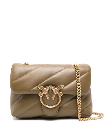 Сумка в стеганной коже PINKO Love Mini Puff 100039 с золотистой фурнитурой оливковая
