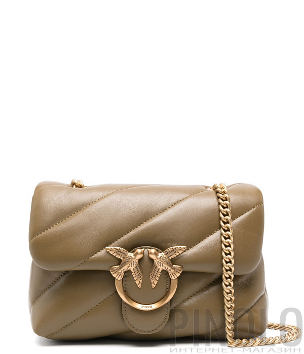 Сумка в стеганной коже PINKO Love Mini Puff 100039 с золотистой фурнитурой оливковая