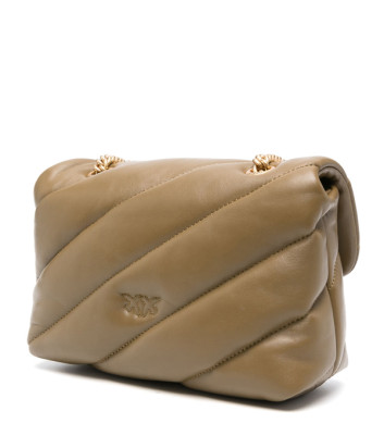 Сумка в стеганной коже PINKO Love Mini Puff 100039 с золотистой фурнитурой оливковая