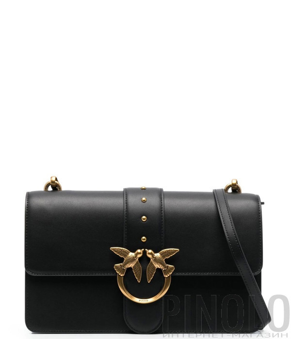 Сумка в гладкой коже PINKO Love One Classic 100053 с золотистой фурнитурой черная