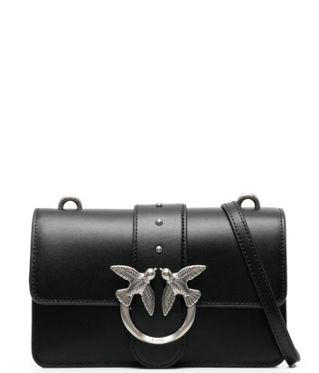 Сумка в гладкой коже PINKO Love One Mini 100059 с серебристой фурнитурой черная