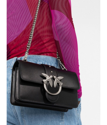 Сумка в гладкой коже PINKO Love One Mini 100059 с серебристой фурнитурой черная