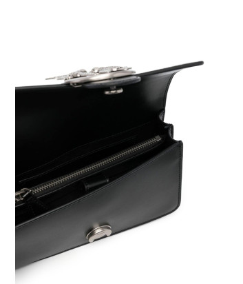Сумка в гладкой коже PINKO Love One Mini 100059 с серебристой фурнитурой черная