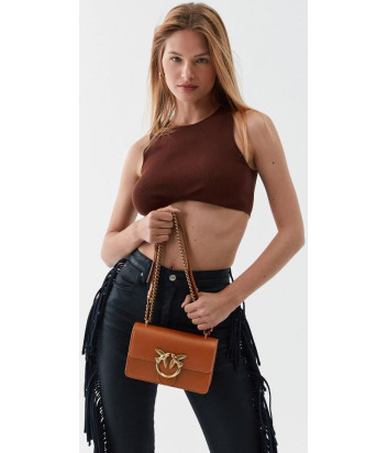 Сумка в гладкой коже PINKO Love One Mini 100074 с золотистой фурнитурой коричневая