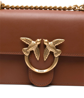 Сумка в гладкой коже PINKO Love One Mini 100074 с золотистой фурнитурой коричневая