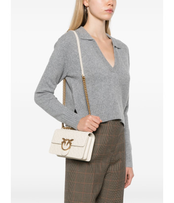 Сумка в коже с тиснением PINKO Mini Love con logo 100074 с золотистой фурнитурой белая