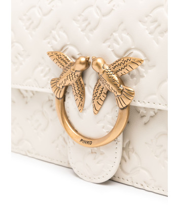 Сумка в коже с тиснением PINKO Mini Love con logo 100074 с золотистой фурнитурой белая