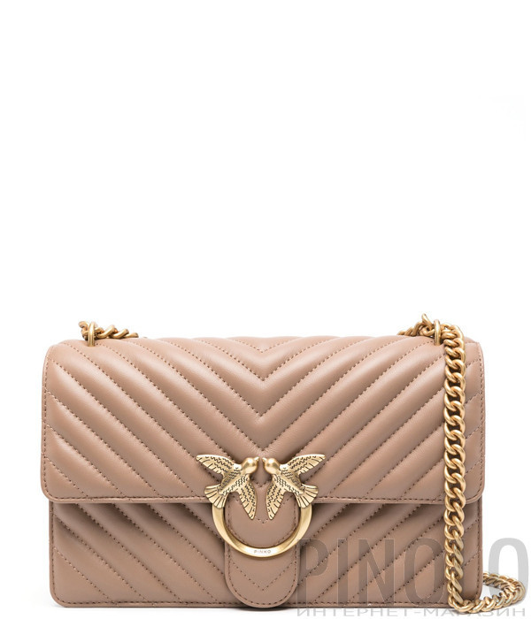 Сумка в стеганной коже PINKO Love One Classic 100941 с золотистой фурнитурой карамельная