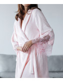 Длинный махровый халат FELENA Ballet Pink 438 декорирован кружевом