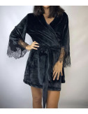 Хлопковый халат FELENA Black Onyx 238 декорирован кружевом