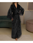Длинный хлопковый халат FELENA Black Onyx 438 декорирован кружевом